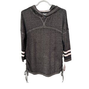 SO American Heritage Hoodie Perfect Tee Women Small 3/4 Sleeve Charcoal Gray NEW